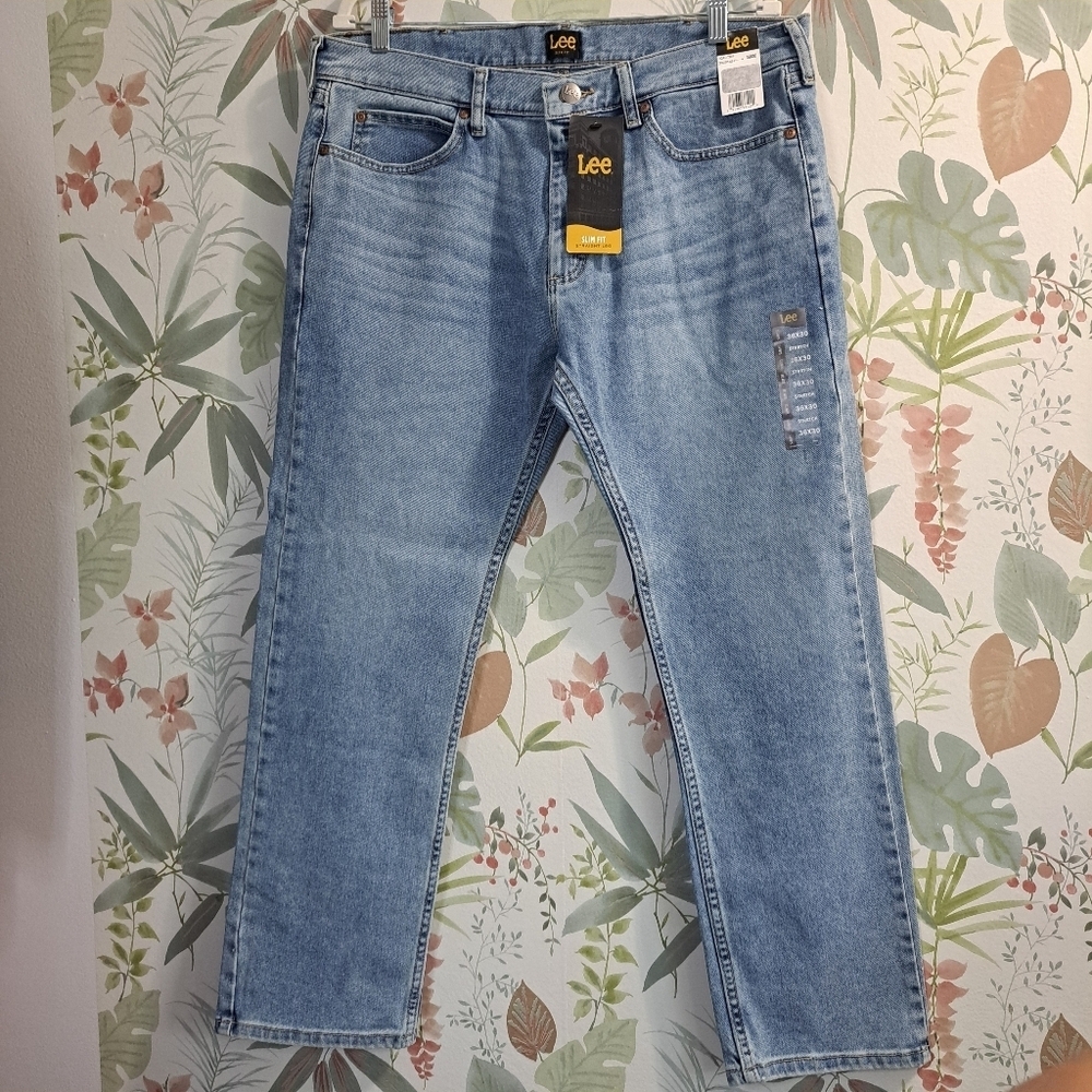 Lee Men's Light Blue Jeans 36×30 Slim Fit Stretch
